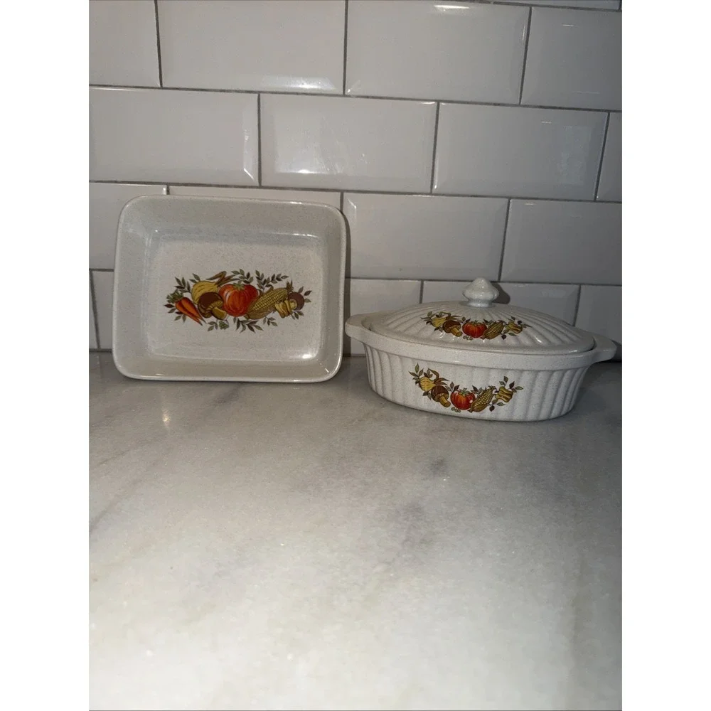 Vtg Stoneware Casserole Dish Lid  Made In Japan‎ Vegetable Harvest Ovenproof